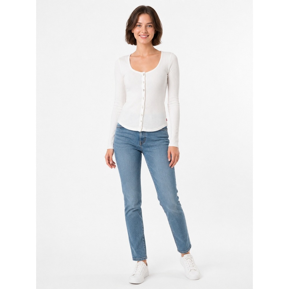 Levi's White Ribbed Long Sleeve Tee Slim Fit XS NWT